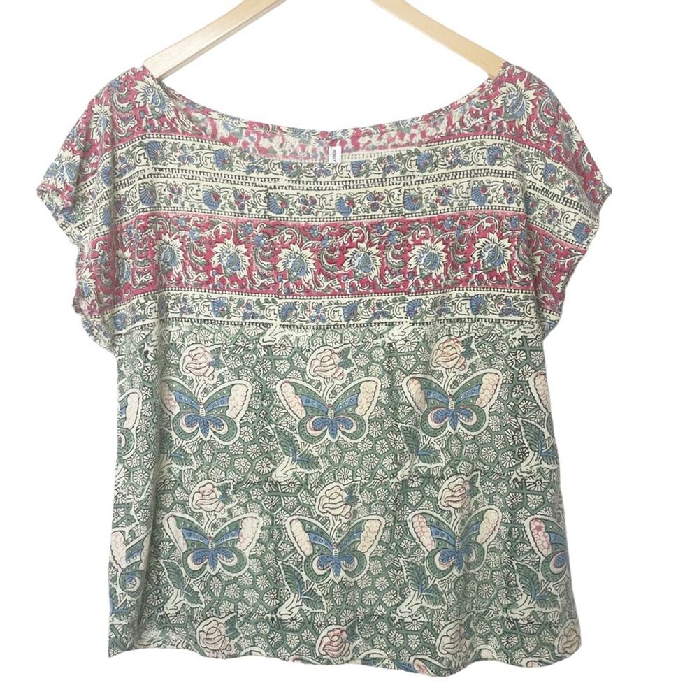 Holly Stalder Boho Blouse Box Cut‎ Floral Cottagecore Print Scroop Neck Large